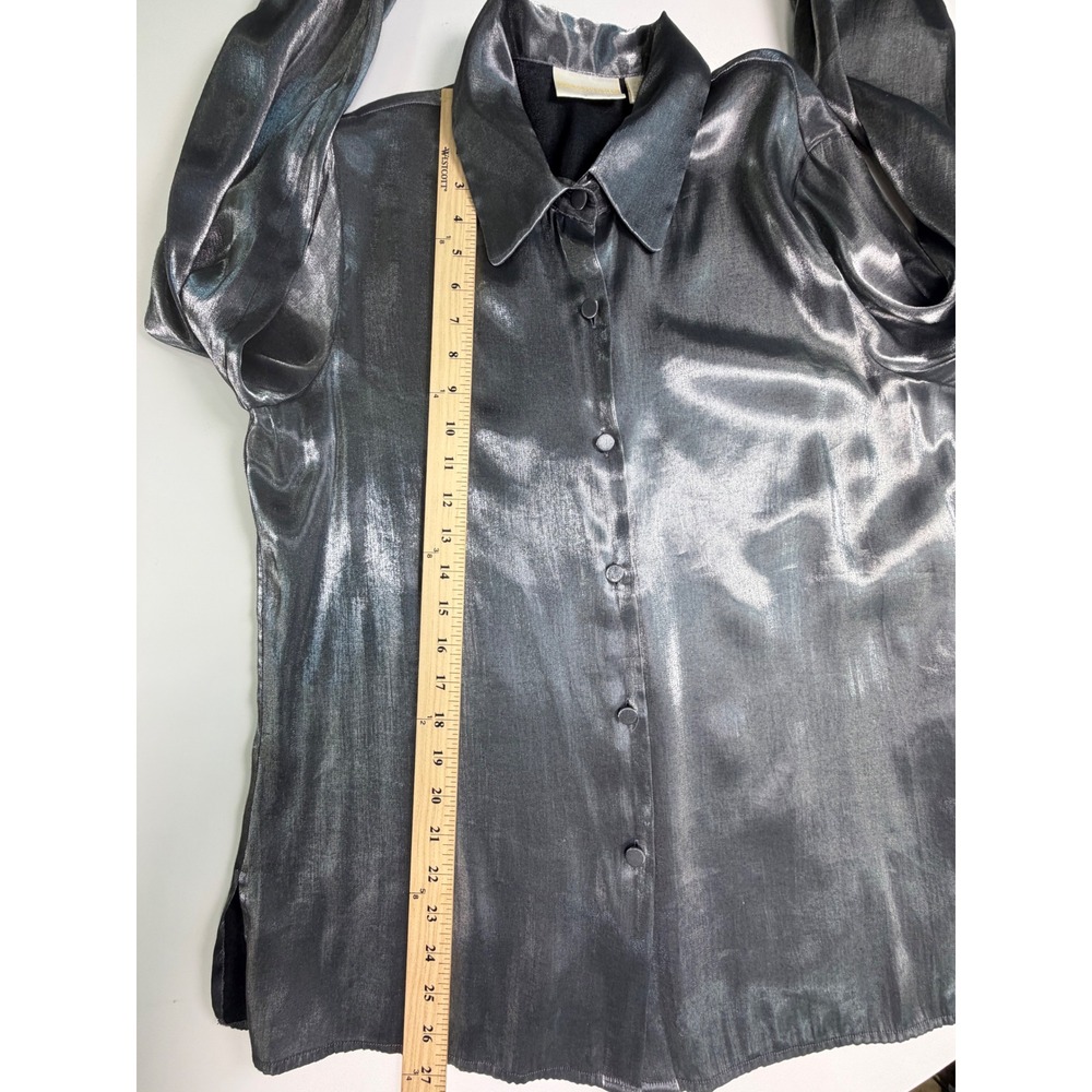 Christie & Jill Y2K Metallic Silver Button Down Blouse Long Sleeve Top 10 - Picture 7 of 11